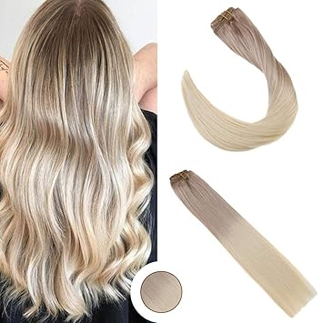 Ugeat 16inch Full Head Clip Hair Extensions 9pcs 120gram Remy Human Hair Clip In Ombre Color