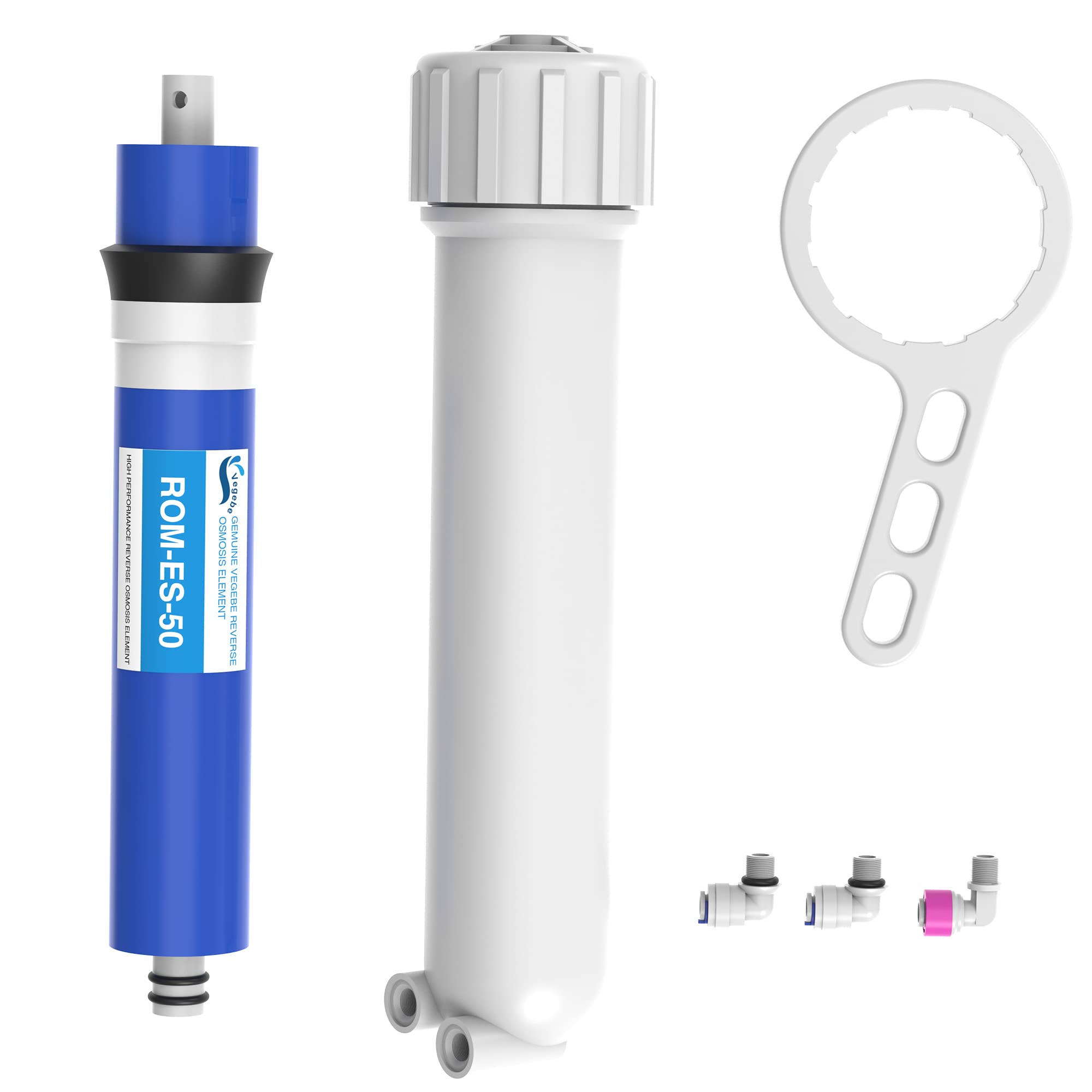 Photo 1 of 50 GPD RO Membrane filter Replacement with Reverse Osmosis Membrane Housing, Wrench, 1/4" Quick-Connect Fitting, Check Valve, Fit Under Sink RO Home Drinking Water Filter Filtration Purifier System