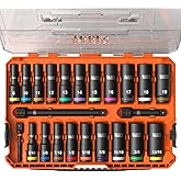 Klein Tools 65121IMPCT KNECT Deep-Well 3/8-Inch Drive Impact Socket Set, SAE and Metric, 23-Piece Tool Set, Impact Driver Adapter, Multi-Purpose Wrench Adapter, Color-Coded, MODbox Socket Organizer