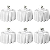 VidaFete 6 Pack 120inch Round Tablecloth Polyester Table Cloth, Stain Resistant and Wrinkle Polyester Dining Table Cover for Kitchen Dinning Party Wedding Rectangular Tabletop Buffet Decoration(White)