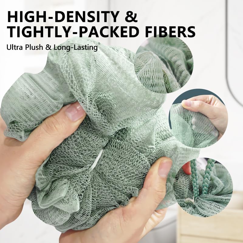 Shower Loofah Sponge for Men Women Body Scrubber Bath Sponge with Hanging Rope Exfoliating Shower Pouf Dense Mesh,Rich Lather(4-Pack)