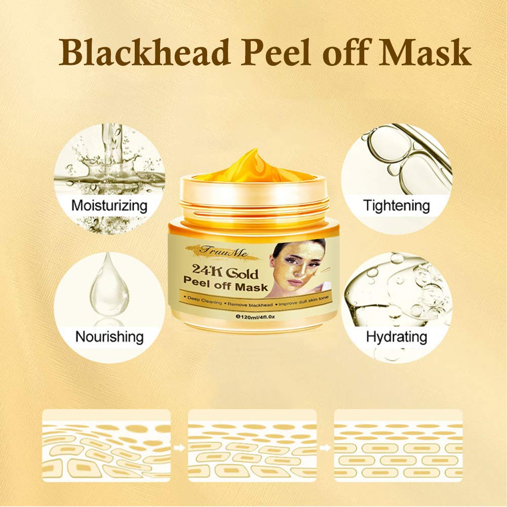 Gold Facial Mask, Peel off Mask, Blackhead Remover Mask with 24K Gold Extract, Anti-Aging, Deep Cleansing Blackhead ＆ Acne Scars, Dirt ＆ Oil, Repairs Uneven Skin Tone : Beauty
