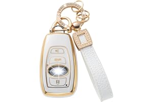 CACARLIKE for Subaru Key Fob Cover with Leather Lanyard, Car Key Fob Case Compatible with Ascent BRZ Crosstrek Forester Impreza Legacy Outback WRX STI Smart Key Protector Holder