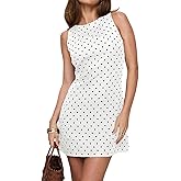 Naileksi Women Backless Tie Up Polka Dot Print Mini Dress Girls Cute Sleeveless Round Neck Open Back A-Line Short Dress