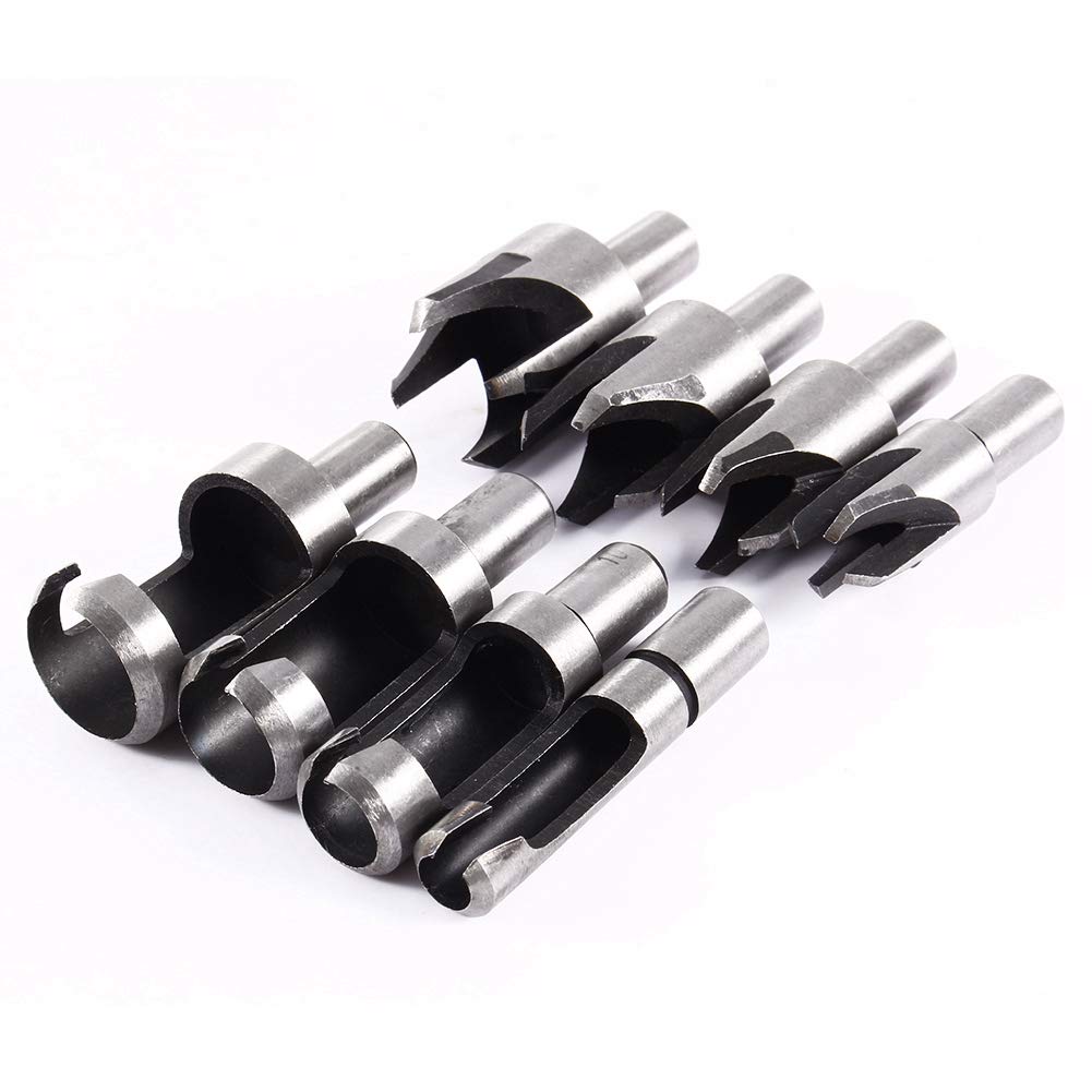 8-Piece Carbon Steel Wood Plug Cutter Set, Chamfered Drill Bits with Straight and Tapered Claw Design, 6mm-16mm Sizes