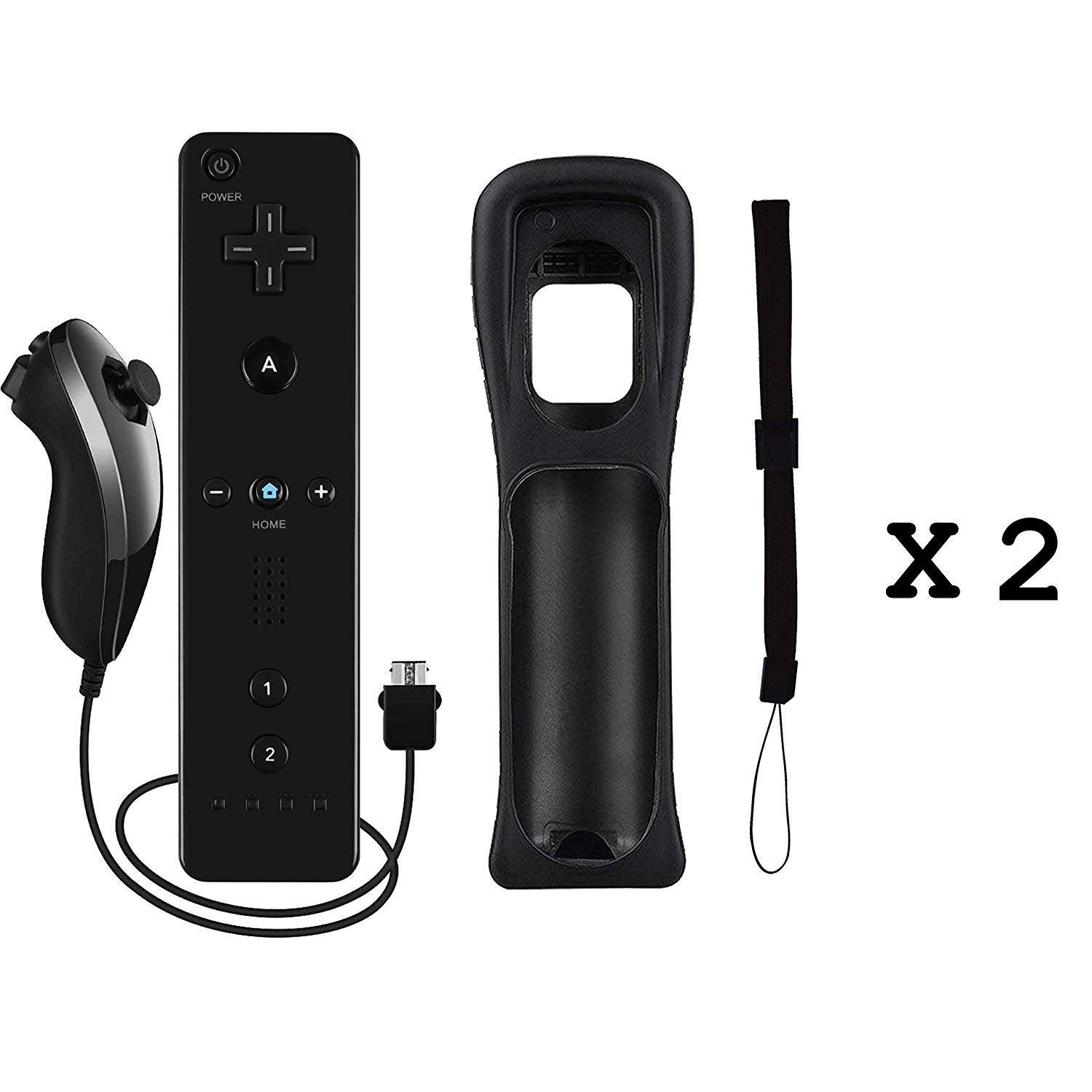 Burcica Controller for Wii Remote and Nunchuck, Wireless Controllers Compatible with Wii/Wii U with Silicone Case and Wrist Strap (Black)