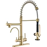 Fapully Brushed Gold Commercial Kitchen Faucet with Pull Down Sprayer and Water Filter,3 in 1 Kitchen Faucets with Drinking Water Faucet