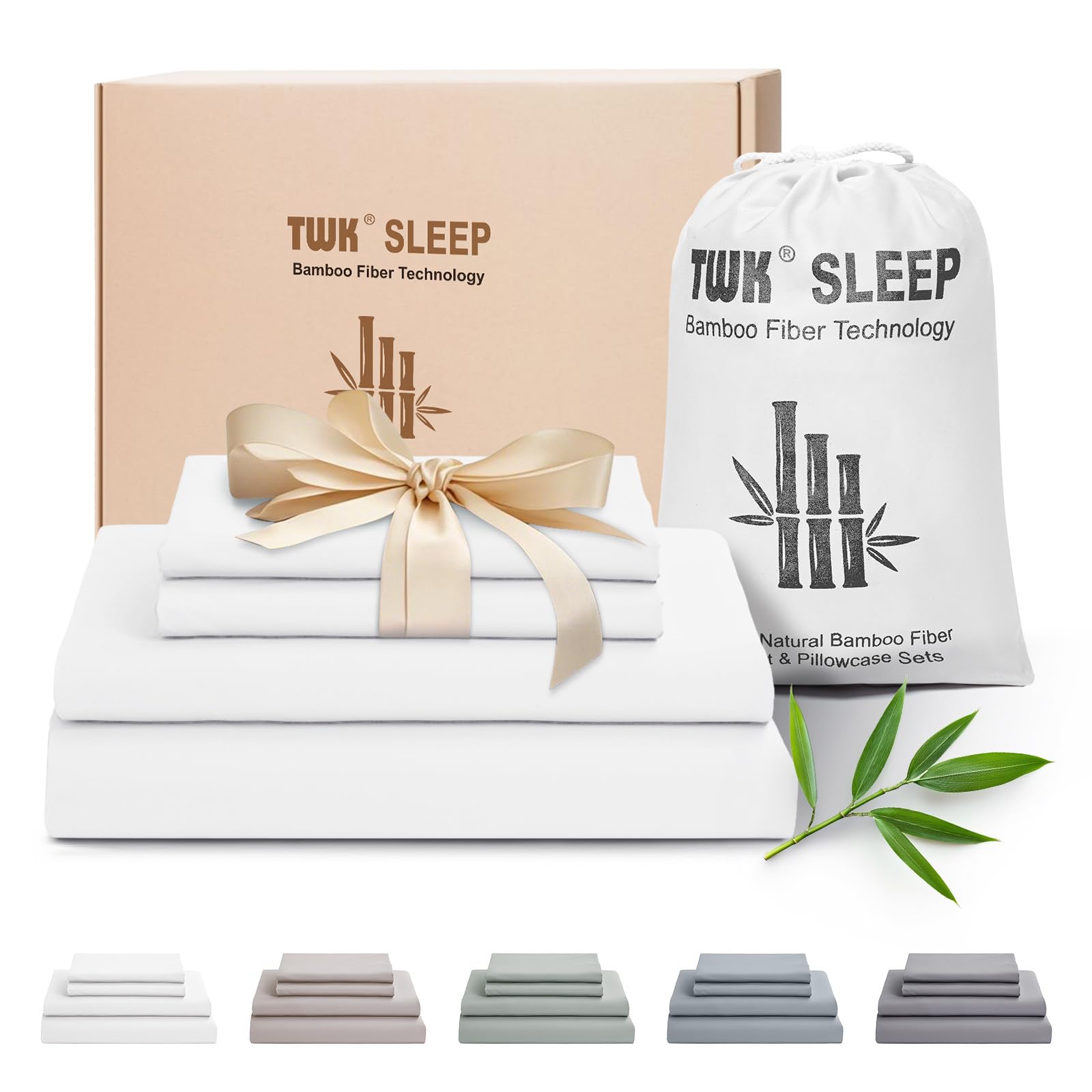TWK Luxury Sheet Set, Genuine 100% Organic Viscose Derived from Bamboo, Cooling & Breathable, Silky Soft, Bedding Sheets & Pillowcases (White, Queen)