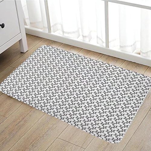 Black and White bath mats for bathroom Classical Curled Leaves Antique Revival Pattern with Victorian Influences door mats for inside Non Slip Backing20"x31" Black White