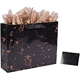 Lyforpyton Large Black and Gold Gift Bags with Tissue Paper 13"x10"x3.5" Alligator Pattern Premium Gift Bag for Men Birthday Party, Wedding Father's Day