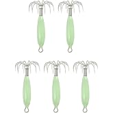 ccsxqy Squid Jig 12g Glow in The Dark - 5PCS Saltwater Fishing Lures with 12 Stainless Steel Needles, Luminous Cuttlefish Bait Hooks for Night Sea Fishing, Green