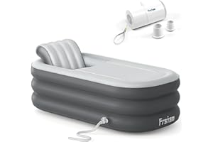 Frstem Inflatable Bath Tub for Adults, Portable Foldable Hot Tub with Wireless Electric Air Pump, 64" Collapsible Ice Bath Tub for Athletes, SPA Freestanding Soaking Barrel for Indoor or Outdoor, Grey