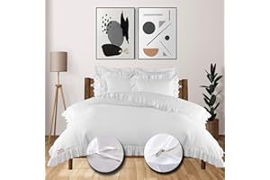 eBeddy Linens 800 TC Ultra Silky Soft Egyptian Cotton Oversized King 120x98 Size 3-Pieces Duvet Cover Hidden Zipper Closer & Corner Ties Durable and Fade Resistant Ruffle White