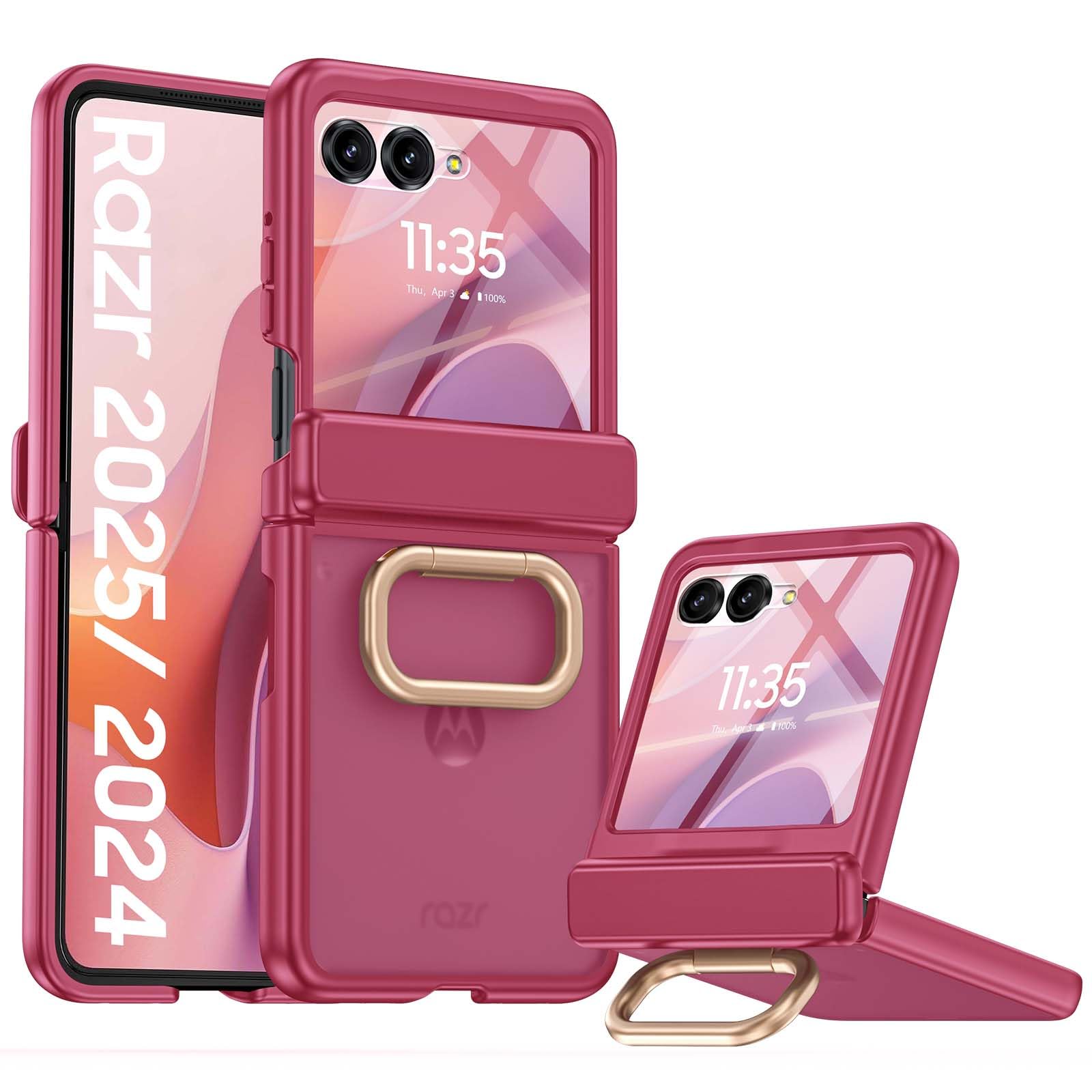 Photo 1 of GooseBox for Motorola Razr 2025 Case with Ring Holder, Built-in Screen Protector All-Inclusive Soft Cover Shockproof Wireless Charging for Motorola Razr 2025/Razr 2024(Magenta)