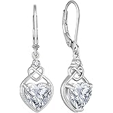 Lwsary Love Heart Dangle Drop Earrings 925 Sterling Silver Celtic Knot Leverback Earrings Birthstone Jewelry for Women