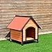 Tangkula Dog House, Wooden Pet Kennel, Outdoor Weather Waterproof Pet House, Natural Wooden Dog House Home with Reddish Brown Roof, Pet Dog House (Small, Natural Wood)