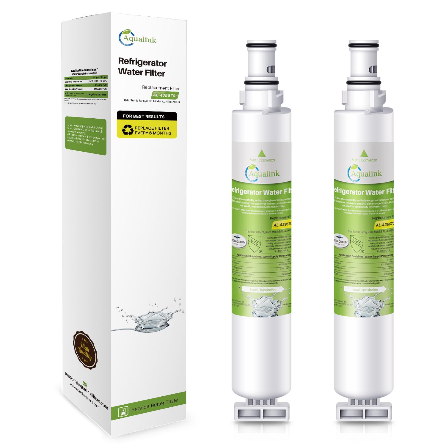 Photo 1 of AQUALINK 4396701 Refrigerator Water Filter Replacement for Whirlpool 4396702, EDR6D1, Kenmore 9915, EveryDrop Filter 6, 46-9915 L200V, LC200V, NL120V, RWF2000A 2 PACK