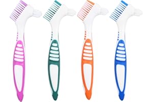 Nivofu Denture Brush, 4 Pcs Denture Cleaning Brushes,Portable Denture Cleaning Brush,Retainer BrushDouble Bristle Head Dentur