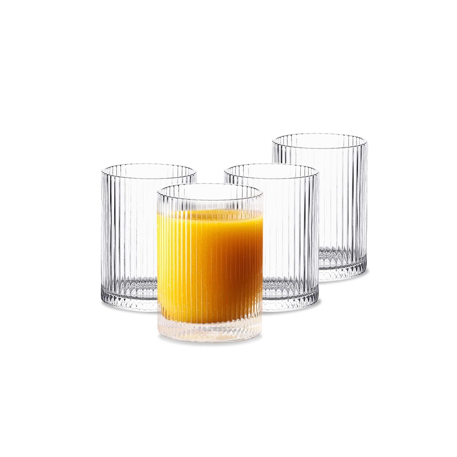 INSETLAN 280ml Ribbed Drinking Glasses Set of 4,Vintage Ribbed Cup Glassware,Origami Style Transparent Cocktail Glasses Set, Bar Beverages Iced Coffee Cup Juice Ripple