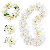 LovesTown 4 PCS Hawaiian Lei Set, White Luau Wreath