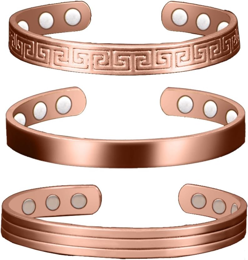 3 Pack Copper Magnetic Therapy Bracelet Healing for Tennis Elbow, Tendonitis, Rheumatoid Arthritis, Carpal Tunnel, RSI and More - 18,000 Gauss - Pain Relief for Men & Women