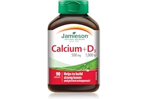 Jamieson Calcium 500 mg with Vitamin D3 1,000 IU, High Absorption, Supports Bone Health, Helps Prevent Osteoporosis and Bone 