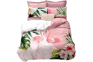 Erosebridal Animal Flamingo Bedding Set Queen Size Pink Flamingo Duvet Cover Flamingo Quilt Cover for Couple Teens Kids Quilt Cover Flower Bedspread Cover Romantic Style Comforter Cover for Women