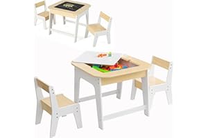 Costzon Kids Table and Chair Set, 3-in-1 Wooden Activity Table with Removable Tabletop, Blackboard & Whiteboard, Storage Spac
