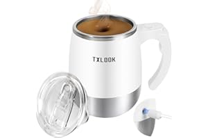 TXLOOK Self Stirring Mug, Rechargeable Automatic Magnetic Stirring Coffee Mug with Transparent Lid, Waterproof Stainless Steel Electric Mixing Cup, Can Stir Milk/Coffee/Cocoa Powder, Suitable for Office/Home