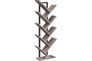 HOOBRO Tree Bookshelf, 9-Tier Bookcase Wooden Shelves, Floor Standing Storage Rack, for Display of CDs, Books in Living Room,