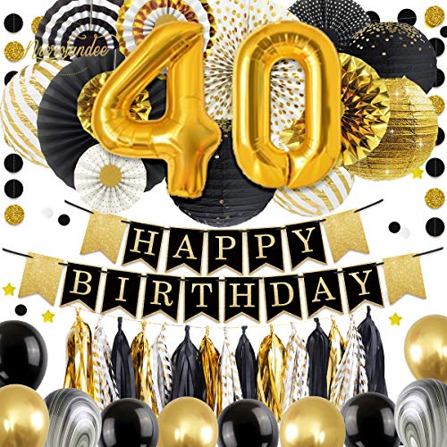 NICROLANDEE-40th-Birthday-Decorations-Balloon-Banner-Glitter-Happy-Birthday-Banner-Black-and-Gold-Paper-Lantern-Paper-Fan-Paper-Tissue-Tassel-for-Birthday-Anniversary-Decor-Party-Supplies-40th