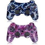Bowei PS3 Controller Wireless 2 Pack Double Shock Gamepad for Playstation 3 Remotes, Six-Axis Wireless PS3 Controller with Charging Cable, Blue+ Purple
