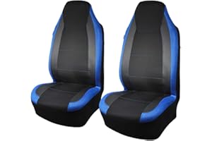 Flying Banner car seat Covers Quality Carbon Fiber Air Mesh Fabric Sport Low High Back Bucket Back Pocket Arm Rest (2 Fronts - High Bucket, Blue)