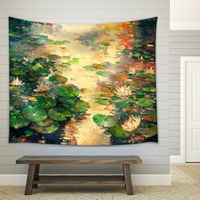 The Oil Painting of Lotus Pool - Fabric Wall Tapestry Home Decor - 51x60 inches
