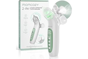 Momcozy BreezyClear™ 2-in-1 Electric Nasal Aspirator for Baby with Spray, 65kPa Hospital-Grade Suction, 4 Adjustable Levels, Quiet & Portable Nose Cleaner with Soothing Light & Music