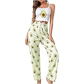 SHENHE Women's 2 Piece Cute Cartoon Print Sleeveless Cami Top and Pants Sleeveless Pajama Sets