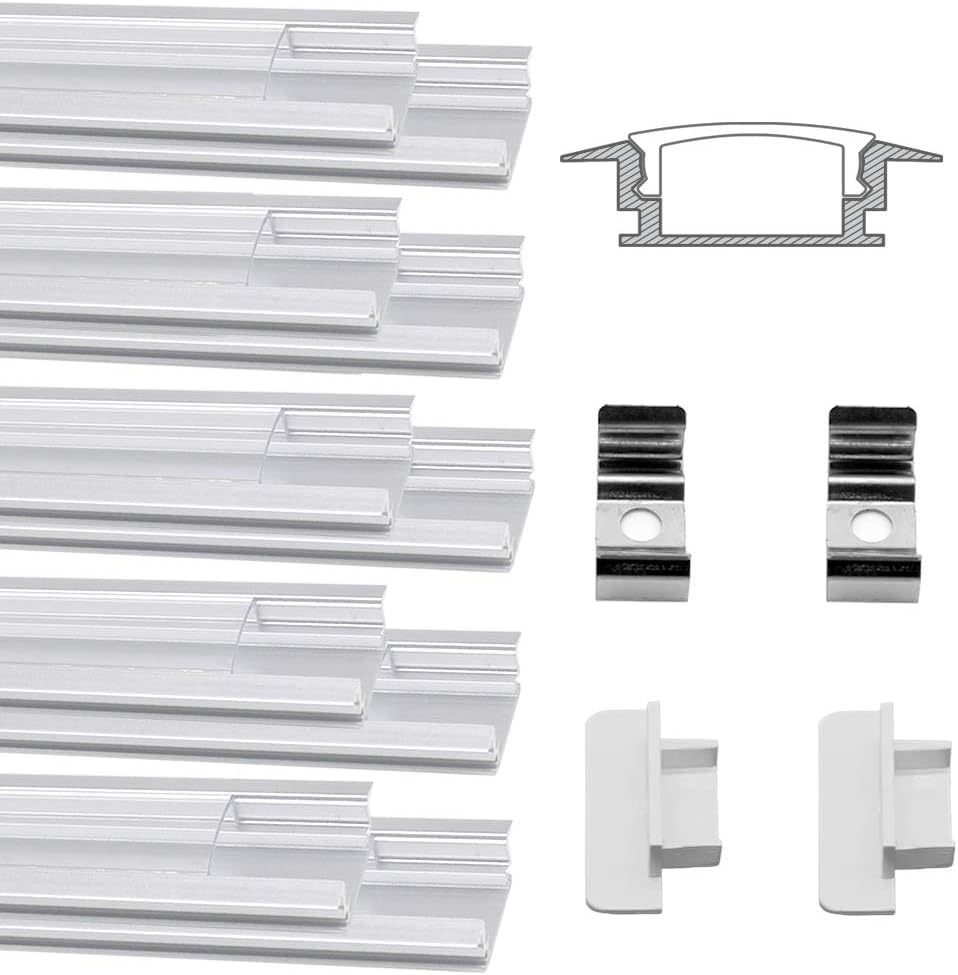 Chesbung 10 Pack 0.5 Meter/1.65ft Yw-Shape Led Aluminum Channel, Led Aluminum Profile with Cover. LED Channels and Diffusers with End Caps and Mounting Clips for Flex/Hard LED Strip Light