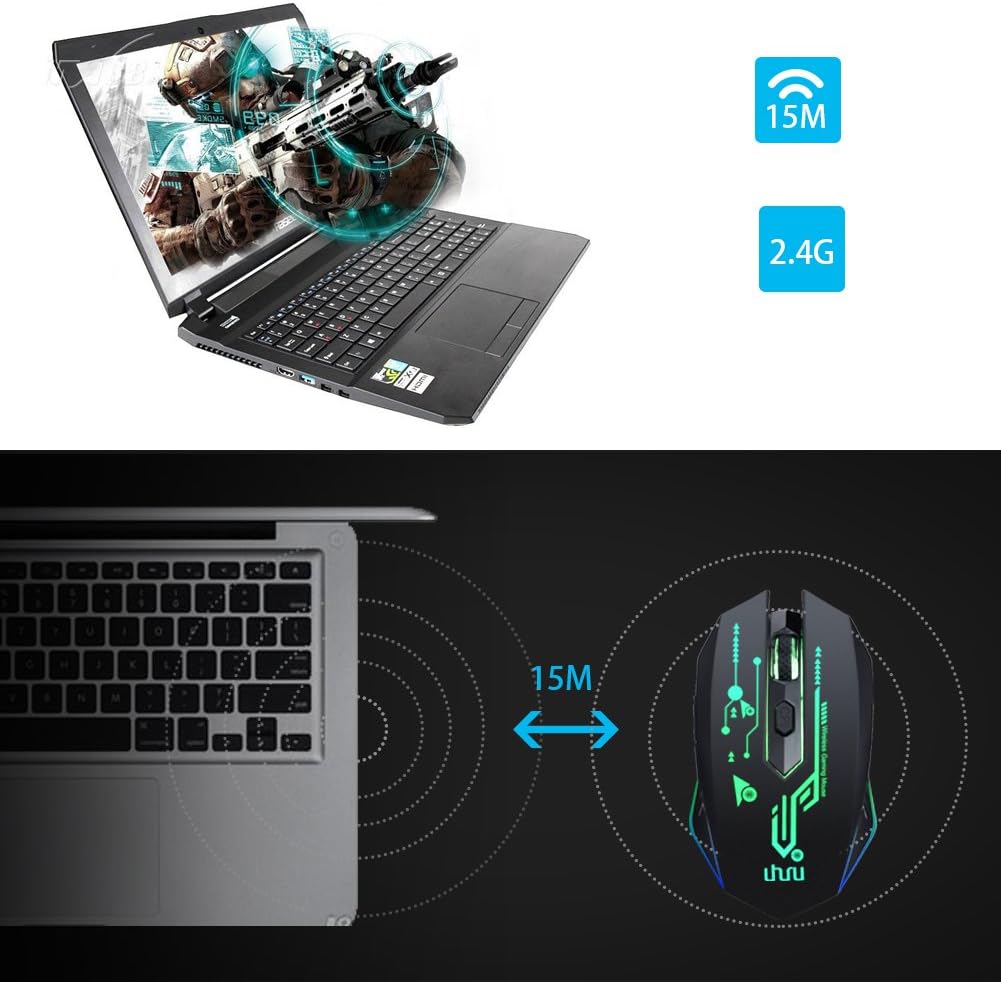 UHURU Wireless Gaming Mouse Rechargeable, Up to 4800DPI, 6 Programmable Button, 7 Color Changeable, 2.4G RGB USB Wireless Gaming Mouse for Computer, Laptop, Mac, PC: Computers & Accessories