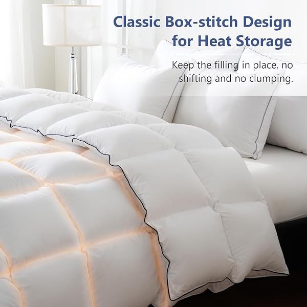 DOWNCOOL OVERSIZED QUEEN FEATHER DOWN FIBER COMFORTER, 100% COTTON COVER ULTRA SOFT FLUFFY DUVET INSERT, ALL SEASON HOTEL STYLE BEDDING COMFORTERS WITH CORNER TABS, WHITE 98″X98″