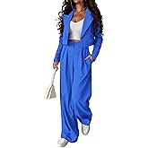 PRETTYGARDEN Women's 2 Piece Casual Outfits Cropped Blazer Jackets High Waisted Wide Leg Work Pants Suit Set