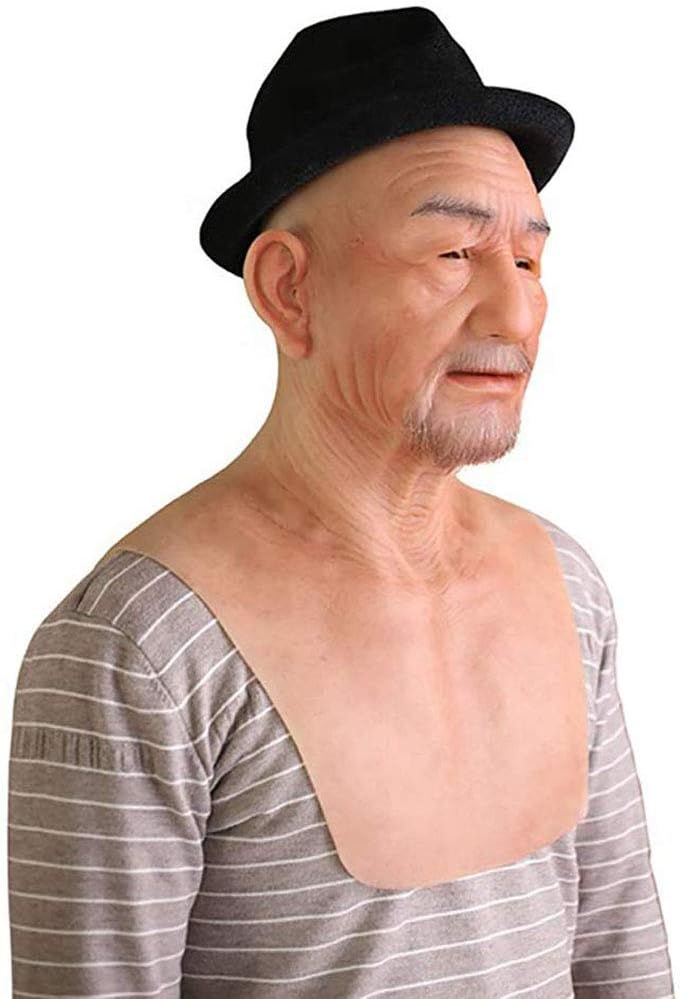 LAOKOU Old Man Silicone Mask Realistic European Male Face Full Headwear For Crossdresser Transgender Transgender Cosplay Masquerade Carnival Halloween Costume,Light beige