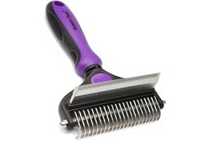 Maxpower Planet Pet Deshedding & Grooming Brush - Double Sided Design for Dogs & Cats - Undercoat Rake Effectively Reduces Shedding by Up to 95% - Large Size - Purple