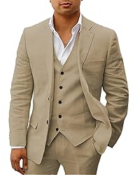 HUUTOE Mens Linen Suit for Beach Wedding Khaki
