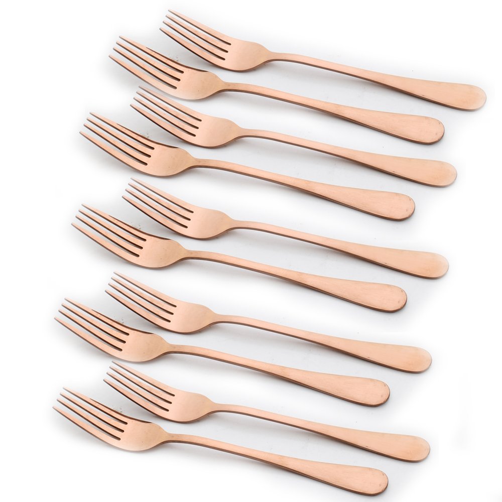 Sherily 10Pieces Dinner Forks Set, 7Inch Rose Gold