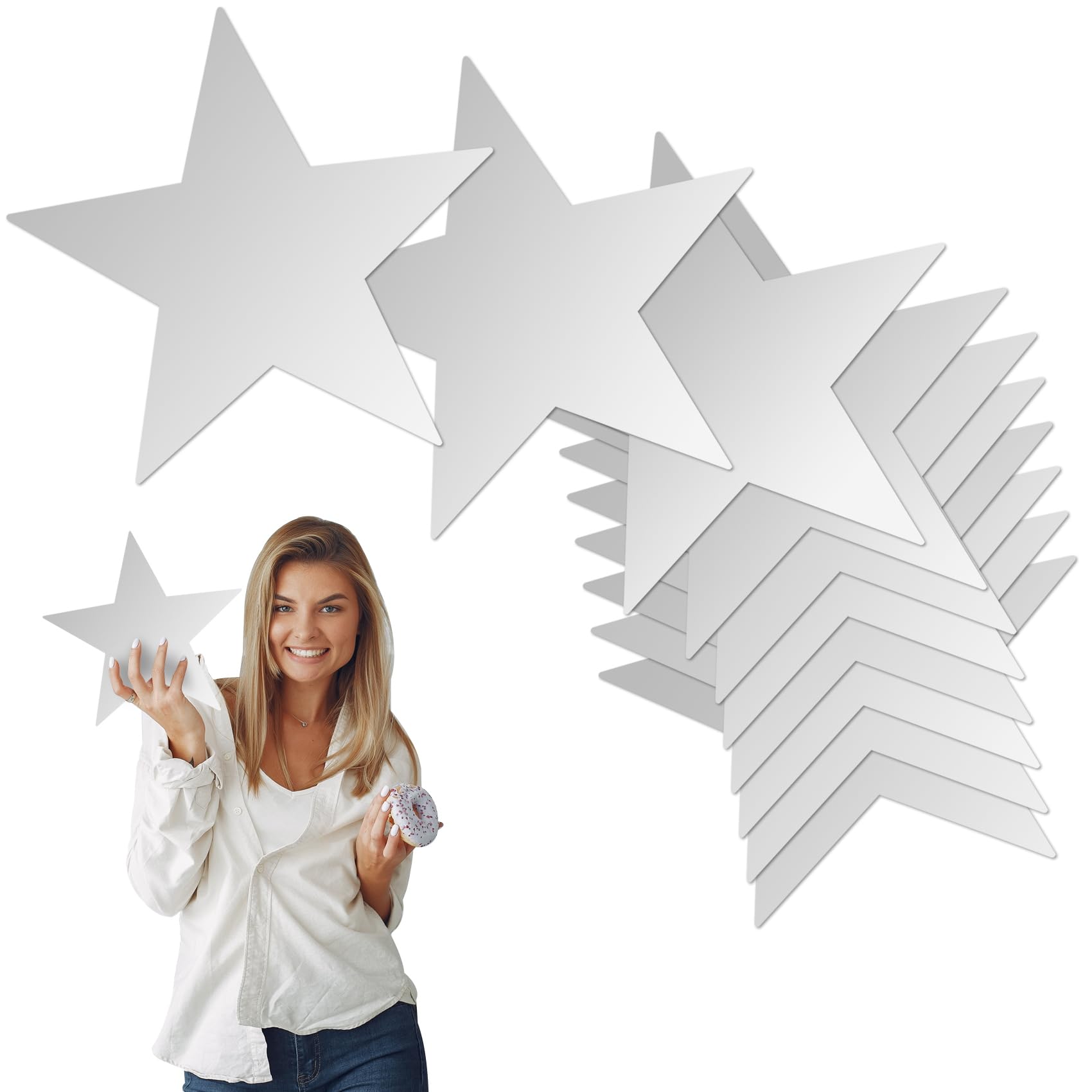 Photo 1 of 10 Pcs Paper Stars, Silver Star Cutouts, 11 Inches Double Printed Foil Star Confetti for Wedding, Party Decorations (Silver, 10)