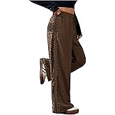 Verdusa Women's Plus Size Leopard Print Baggy Sweatpants Athletic Wide Leg Pants with Pockets