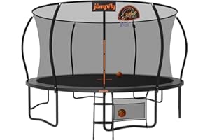 jumpfly Tranpoline 8/10/12/14/15/16FT Tranpoline Outdoor for Kids and Adults Recreational Tranpolines with Basketball Hoop, Anti-Rust Ladder, ASTM Approved
