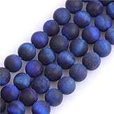 GEM-Inside 8mm Natural Stone Lapis Blue Tiger Eye Frosted Matte Unpolished Round Beads for Jewelry Making Strand 15 inch