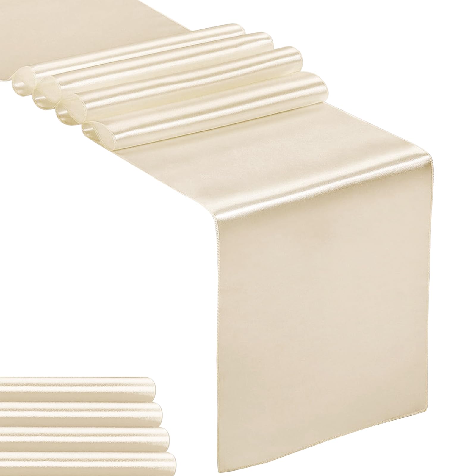 Photo 1 of Hahuho 5-Pack Satin Table Runner Champagne 12 x 108 inches Long, Table Runners for Wedding, Birthday Parties, Banquets Decorations?5 Pack, 12x108 Inch, Champagne