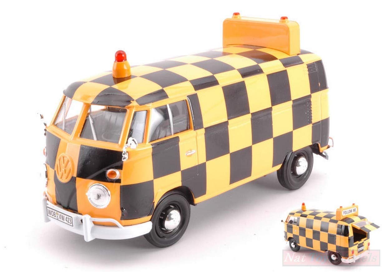 MotorMax SCALE MODEL COMPATIBLE WITH VW TYPE 2 (T1) 1965 DELIVERY VAN AIRPORT RUNWAY BLACK/ORANGE 1:24 MTM79572